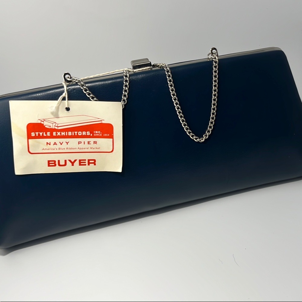 NWT- Vintage Navy Blue Clutch with Silver Chain
